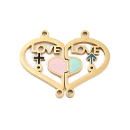 Valentine's Day Ion Plating(IP) 304 Stainless Steel Enamel Girll Boy Connector Charms, Love Heart Links Set, Golden, 23x28x1mm, Hole: 1.5mm, Left: 23x15x1mm, Right: 22.5x14x1mm, 2pcs/set(STAS-Z078-15G)