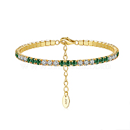 Real 14K Gold Plated 925 Sterling Silver Link Chain Bracelet, Cubic Zirconia Tennis Bracelets, with S925 Stamp, Green, 6-5/8 inch(16.8cm)(BJEW-P311-01G-07)
