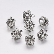 Tibetan Style Alloy 3D Crown Charms, Cadmium Free & Lead Free, Antique Silver, 14x12x12mm, Hole: 2mm, about 390pcs/1000g(TIBEP-3584-AS-RS)