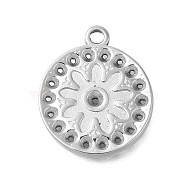 304 Stainless Steel Pendant Rhinestone Settings, Round Charm, Stainless Steel Color, Tray: 2mm, 20x17x2.5mm, Hole: 1.8mm(STAS-D192-14P)