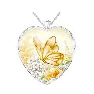 Heart Glass Pendant Necklaces, with Platinum Alloy Chains, Gold, Pendant: 23x25mm(PW23052492326)