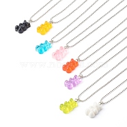 304 Stainless Steel Ball Chain Necklaces, with Resin Pendants, Bear, Mixed Color, 46x0.15cm(NJEW-JN03564)