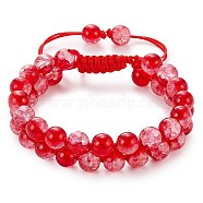 Sparkling Round Glass Braided Bead Bracelet, Double Layered Wrap Adjustable Bracelet for Women, Red, Inner Diameter: 2~3-1/8 inch(5~7.8cm) (BJEW-SW00082-08)
