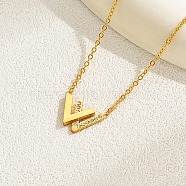 Clear Cubic Zirconia Initial Letter W Pendant Necklace with Stainless Steel Chains, with Artificial Flower and Box, Real 18K Gold Plated, 16.14 inch(41cm)(GX3486)