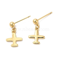 Rack Plating Brass Airplane Dangle Stud Earrings, Lead Free & Cadmium Free, Real 18K Gold Plated, 19x11mm(EJEW-D061-46G)