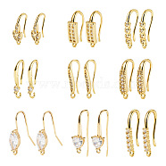 18Pcs 9 Style Brass with Cubic Zirconia Earring Hooks, Ear Wire with Loops, Real 18K Gold Plated, 16~23x2~17x2.5mm, Hole: 1~2mm, Pin: 0.6~1mm, 2Pcs/style(KK-TA0001-43)