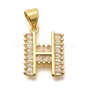 Rack Plating Brass Micro Pave Cubic Zirconia Pendants, Long-Lasting Plated, Lead Free & Cadmium Free,Real 18K Gold Plated, Letter Charms, Letter H, 15x11.5xx2mm Hole: 5x3mm(KK-L226-100G-H)