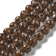 Freshwater Shell Beads Strands, with Resin, Round, Dyed, Saddle Brown, 8mm, Hole: 1mm, about 47~48pcs/strand, 15.55~15.75 inch(39.5~40cm)(BSHE-L039-08B-09)