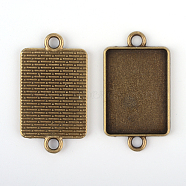 Vintage Tibetan Style Alloy Connector Cabochon Bezel Settings, Cadmium Free & Nickel Free & Lead Free, Antique Bronze, Rectangle Tray: 18x25mm, 36x20x2mm, Hole: 3mm, about 285pcs/kg(TIBE-M016-08AB-NF)