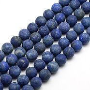Natural Frosted Lapis Lazuli Round Bead Strands, Dyed & Heated, 10mm, Hole: 1mm, about 37~39pcs/strand, 14.9~15.6 inch(G-M064-10mm-08)