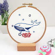 DIY Display Decoration Embroidery Kit, including Embroidery Needles & Thread & Fabric, Plastic Embroidery Hoop, Whale Pattern, 81x95mm(SENE-PW0003-071B)