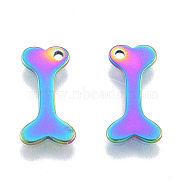 Ion Plating(IP) 201 Stainless Steel Charms, Bone, Rainbow Color, 15x7.5x1mm, Hole: 1.2mm(STAS-N098-121M)