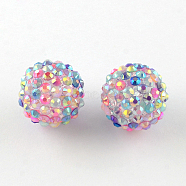 AB-Color Resin Rhinestone Beads, with Acrylic Round Beads Inside, for Bubblegum Jewelry, Colorful, 12x10mm, Hole: 2~2.5mm(X1-RESI-S315-10x12-11)