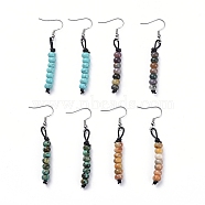 Dangle Earrings, with Rondelle Natural & Synthetic Gemstone Beads and Stainless 316L Surgical Stainless Steel Earring Hooks and Cowhide Cord, Stainless Steel Color, 60mm(EJEW-JE03860)