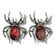 Dual-use Items Alloy Pave Dyed Shell Spider Brooch, with Jet Rhinestone, Antique Silver, Dark Red, 57.5~58x41.5~42x12.5mm, Hole: 4x3mm(JEWB-C026-04F-AS)
