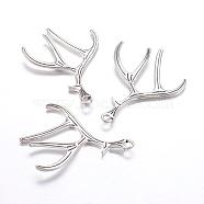 Tibetan Style Alloy Deer Antler Pendants, Cadmium Free & Lead Free, Antique Silver, 50x38x2.5mm, Hole: 2mm(X-TIBEP-S261-AS-LF)