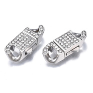 304 Stainless Steel Box Clasps, with Crystal Rhinestone, Oval, Stainless Steel Color, 23.5x12.5x5mm, Hole: 3x5mm(STAS-N087-35b-01P)