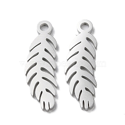 304 Stainless Steel Pendants, Manual Polishing, Leaf Charms, Stainless Steel Color, 18.5x6x1mm, Hole: 1.6mm(STAS-Q303-14P)