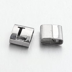 Tarnish Resistant Letter Style 201 Stainless Steel Square Slide Charms, Letter.L, 9x8x4mm, Hole: 8x3mm(STAS-L132-23)