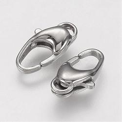 304 Stainless Steel Lobster Claw Clasps, Stainless Steel Color, 15x8x4.5mm, Hole: 1mm(STAS-F109-01P)
