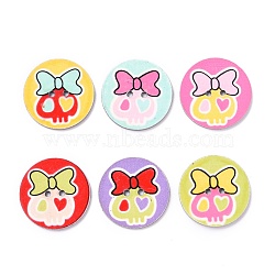 2-Hole Flat Round with Lovely Skull Pattern Acrylic Buttons, Mixed Color, 25x2mm, Hole: 2mm(BUTT-F055-02-M)