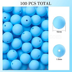 100Pcs Silicone Beads Round Rubber Bead 15MM Loose Spacer Beads for DIY Supplies Jewelry Keychain Making, Sky Blue, 15mm(JX447A)