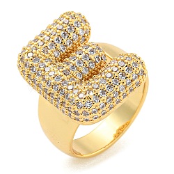 Brass Micro Pave Clear Cubic Zirconia Letter Open Cuff Ring for Women, Real 18K Gold Plated, Letter E, 22x16.5mm, Inner Diameter: 21mm(RJEW-M173-01G-E)