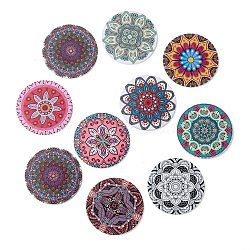  Printed Wooden Big Pendants, Dyed, Flat Round with Flower, Mixed Color, 60x2.5mm, Hole: 1.5mm(X-WOOD-S042-M)