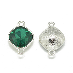 Alloy Glass Links connectors, Faceted, Rhombus, Platinum, Sea Green, 22x15x7mm, Hole: 2mm(PALLOY-T036-12mm-15)