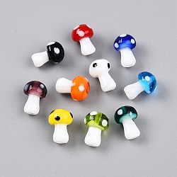 Mushroom Handmade Lampwork Beads Strands, Colorful, 12.5~14x10~11mm, Hole: 1.2~1.5mm, about 24~25pcs/strand, 12.20 inch~12.99 inch(31cm~33cm)(LAMP-R116-03A)