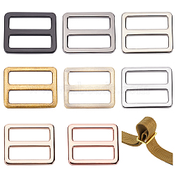 Olycraft 8Pcs 8 Colors Zicn Alloy Slider Buckles, Adjustable Buckle Fasteners, for Strap Leathercraft Bag Belt, Rectangle, Mixed Color, 26x31.5x3mm, Hole: 25x7.5mm, 1pc/color(FIND-OC0002-01)
