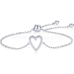 Adjustable 201 Stainless Steel Link Bracelets, Cable Chain Bracelets for Women, Heart, Stainless Steel Color, Stainless Steel Color, 7-7/8 inch(20cm)(FS-WGD474B-04)