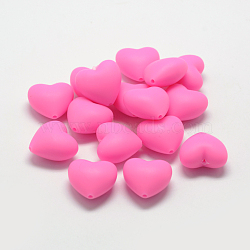 Food Grade Eco-Friendly Silicone Focal Beads, Chewing Beads For Teethers, DIY Nursing Necklaces Making, Heart, Deep Pink, 19x20x12mm, Hole: 2mm(SIL-R003-16)