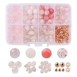 Beads Kit for DIY Jewelry Making Finding Kit, Including Natural Rose Quartz and White Jade Beads, Glass Beads, Brass & Alloy Spacer Beads, Pink, Natural Stone Beads: about 102pcs/box(DIY-FS0002-05)