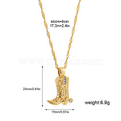 304 Stainless Steel Micro Pave Clear Cubic Zirconia Embossed Cowboy Boot Pendant Necklaces, Golden, 17.32 inch(44cm), pendant: 23x17mm(FS-WGF88B1-01)