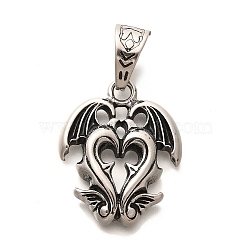 304 Stainless Steel Pendants, Bat Charm, Antique Silver, 30.5x25x5mm, Hole: 11x7.5mm(STAS-Z110-35AS)