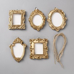 5Pcs Retro Resin Hanging Photo Frames Sets, for Pictures Embossed Photo Props Wall Decor Accessories, with Jute Cord, Goldenrod, 95x77x12.5mm(DIY-WH0899-297A)