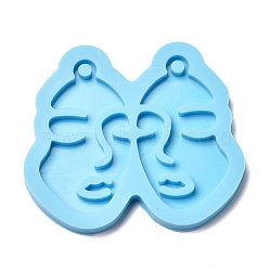 Abstract Face Silicone Molds, Pendant Molds, For DIY UV Resin, Epoxy Resin Earring Jewelry Making, Light Sky Blue, 60x62x5mm, Hole: 4mm(DIY-F056-01B-01B)