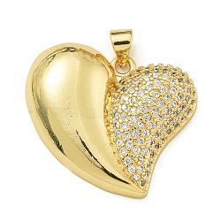 Rack Plating Brass Micro Pave Clear Cubic Zirconia Pendants, Long-Lasting Plated, Lead Free & Cadmium Free, Heart, Real 18K Gold Plated, 23x27x6mm, Hole: 4x3.5mm(KK-Z067-07G-02)