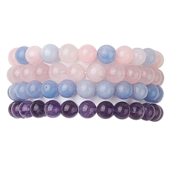 4Pcs Constellation 8mm Round Natural Amethyst & Rose Quartz & White Jade Imitation Aquamarine & White Jade Imitation Morganite Beaded Stretch Bracelets for Women, Gemini, Inner Diameter: 2-1/4 inch(5.8cm)(BJEW-JB10633)