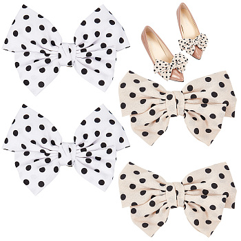 2 Pairs 2 Colors Polka Dot Pattern Cloth Bowknot Shoe Decorations, Detachable Shoe Buckle Clips, with Iron Findings, Mixed Color, 96x128x17mm, 1 pair/color