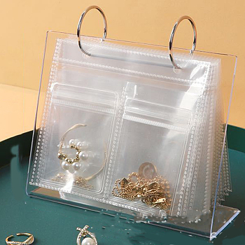 3 Inch Transparent Plastic Jewelry Storage Flip Album, with 30Pcs Clear Zip Lock Bags, Desktop PVC Anti Oxidation Jewelry Storage Organizer for Rings Necklaces Bracelets Earrings Jewelry Beads, Clear, Album: 5.5x15.7x13.5cm, Bag: 8x6cm