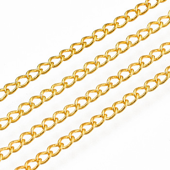 Brass Twisted Chains, Curb Chains, Soldered, with Spool, Golden, 3x2x0.45mm, about 328.08 Feet(100m)/roll