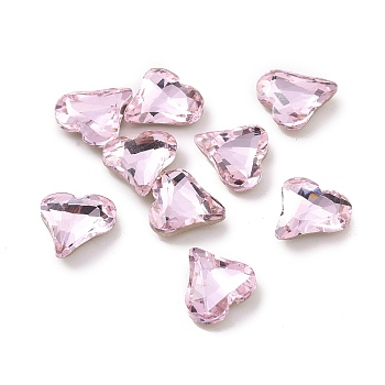 Glass Rhinestone Cabochons, Pointed Back & Silver Back Plated, Heart, Light Rose, 8x8x3mm