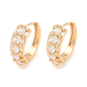 Brass Micro Pave Cubic Zirconia Hoop Earrings, Ring, Light Gold, 20x7mm