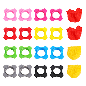16Pcs 8 Colors Silicone 4 Points Star Anti-Rolling Ring for Handheld Wireless Microphone, with 16Pcs Non-woven Cloth Disposable Microphone Sleeve, Mixed Color, 74x74x16mm, Inner Diameter: 39mm & 60x17x8mm