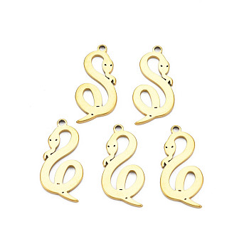 Ion Plating(IP) 201 Stainless Steel Pendants, Snake, Nickel Free, Real 18K Gold Plated, 29.5x13.5x1.5mm, Hole: 2mm