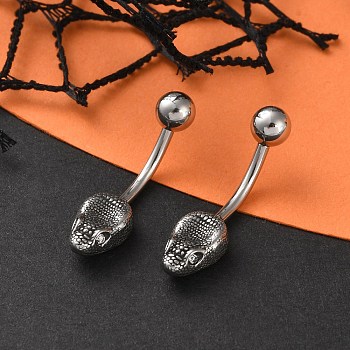 Snake Head 316 Surgical Stainless Steel Cubic Zirconia Belly Button Rings, Piercing Navel Rings, Curved Barbell Body Jewelry for Women, Antique Silver, Clear, 25.5x7mm