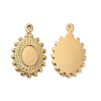 304 Stainless Steel Pendant Cabochon Settings, Oval, Real 18K Gold Plated, Tray: 8.5x6mm, 23x14.5x2mm, Hole: 1.2mm
