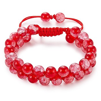 Sparkling Round Glass Braided Bead Bracelet, Double Layered Wrap Adjustable Bracelet for Women, Red, Inner Diameter: 2~3-1/8 inch(5~7.8cm) 
